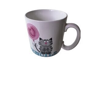 MESSAGE MUGS White Gray Pink Cat itty Balloon Pencil Coffee Mug